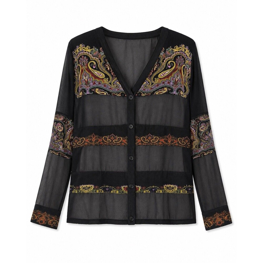 ETRO Milano Sheer Paisley Button Front Blouse Made in Italy IT 38 - Picture 2 of 10